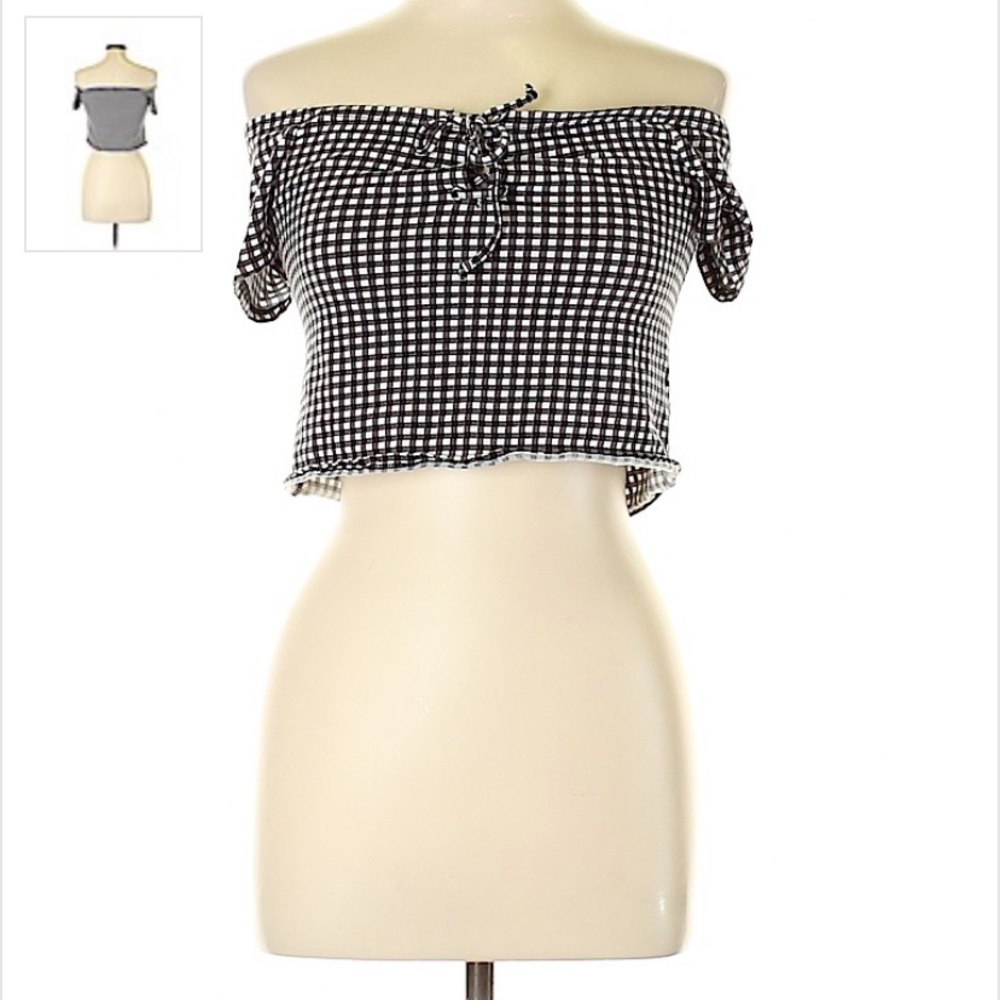 Pacsun gingham off shoulder top with tie up design